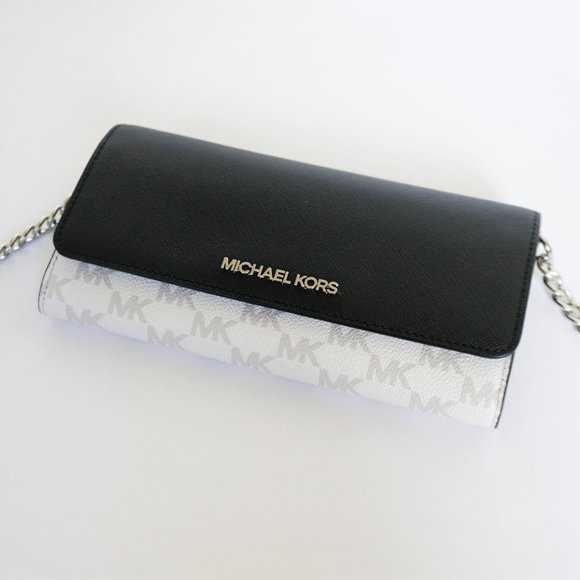 Michael Kors Jet Set WOC Xbody Bag MK White Black - Picture 5 of 11